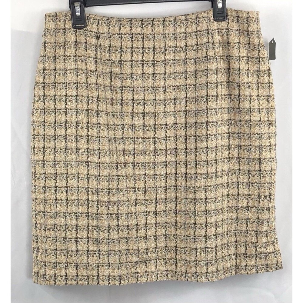 Nwt Studio C Straight Skirt 14 Tan Gold Woven Yarn Tweed 32"W Above Knee career